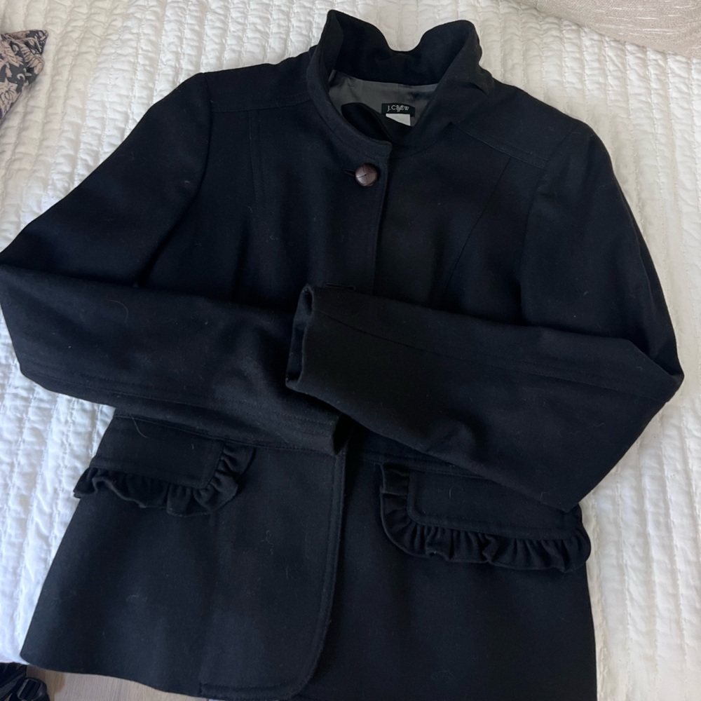 J. Crew Black Ruffle-Trim Wool Blazer